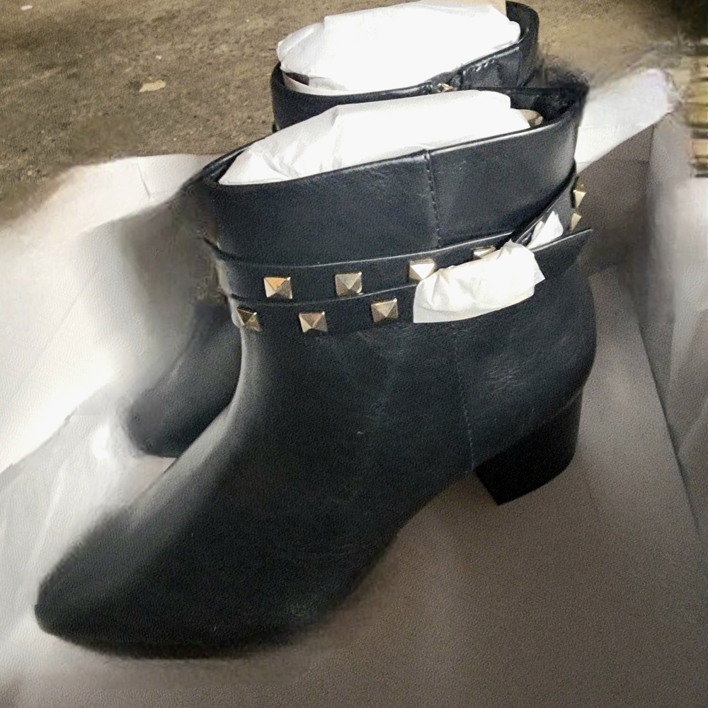 Studded Black Leather Ankle Booties